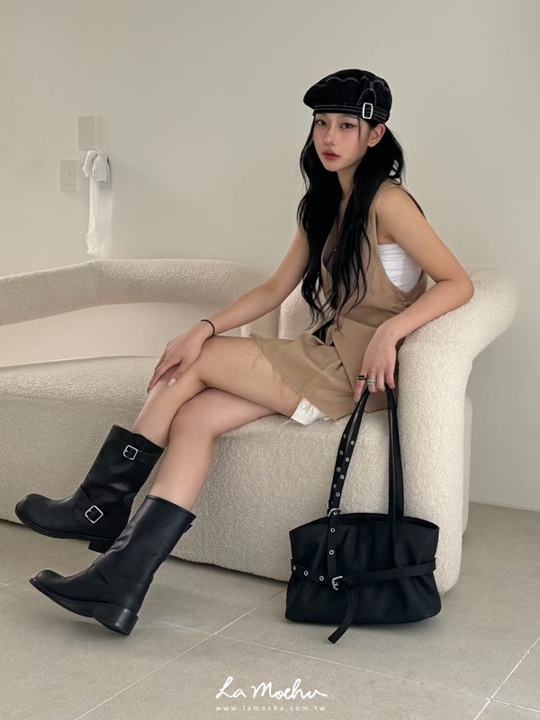 皮革機車靴(偏小半號)(闆娘.花花清單)